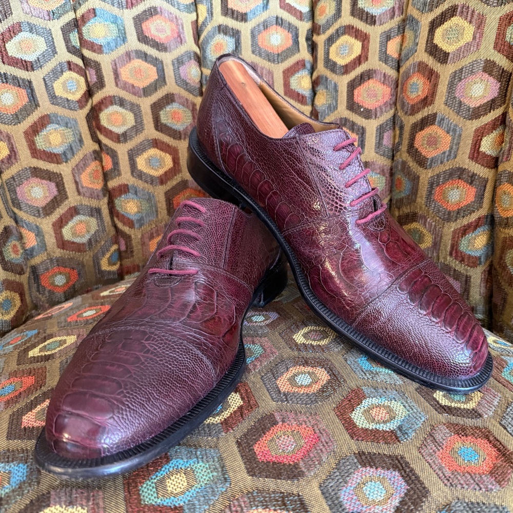 David Eden ostrich leg wine "SALOMON" men's 9.5 + Box, bag, trees